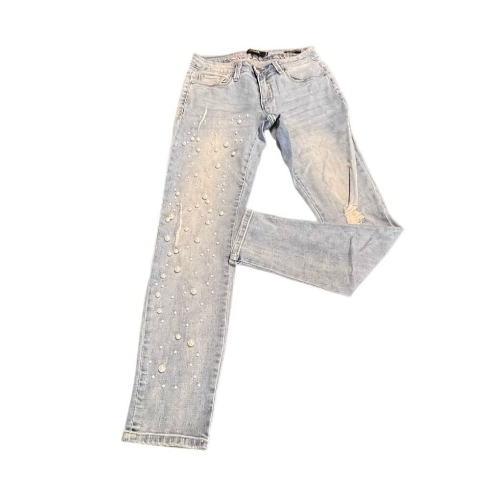 Nanette Lepore Caitlyn Girlfriend Pearl Embellished Denim Jeans Size 2